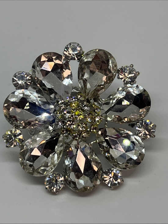 Handmade Jewelry - Crystal Floral Statement Brooch - Clear Crystal Flower Pin Hand Crafted